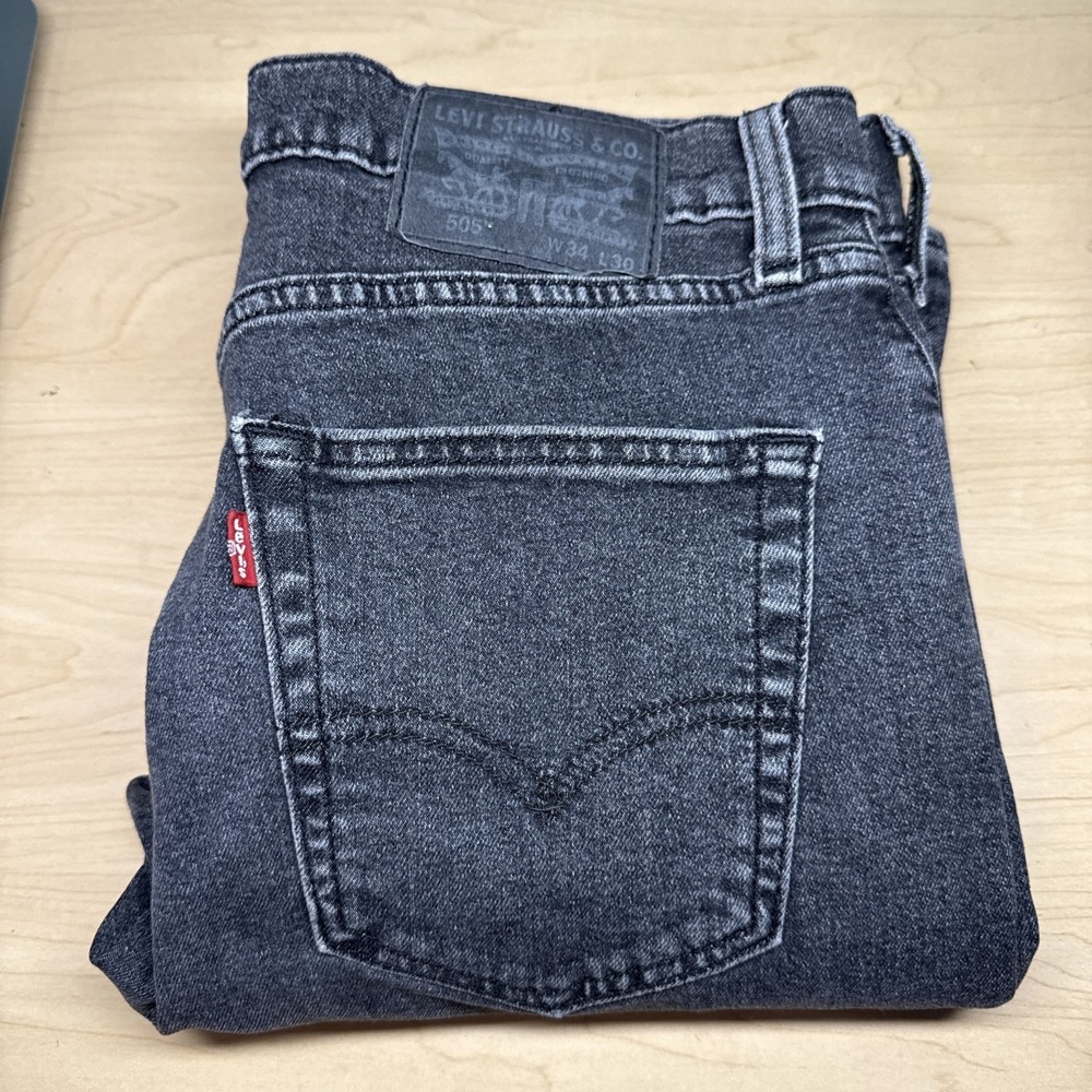 Levi's 505 Regular Fit Mens Jeans Black Size 34x30‎ 100% Cotton